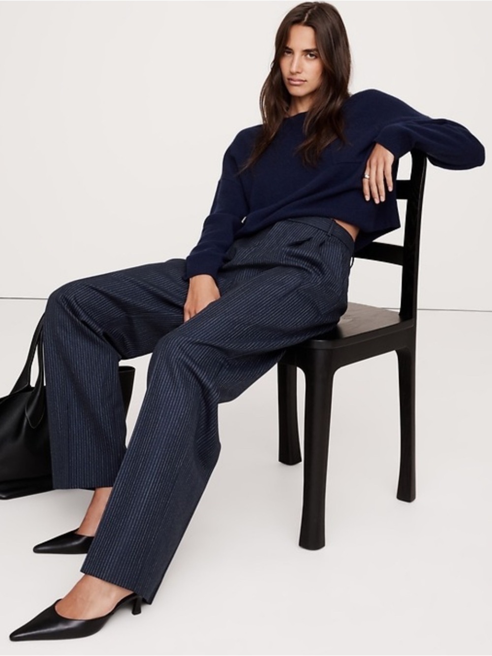 Navy Pinstripe RELAXED WIDE-LEG ITALIAN WOOL PANT